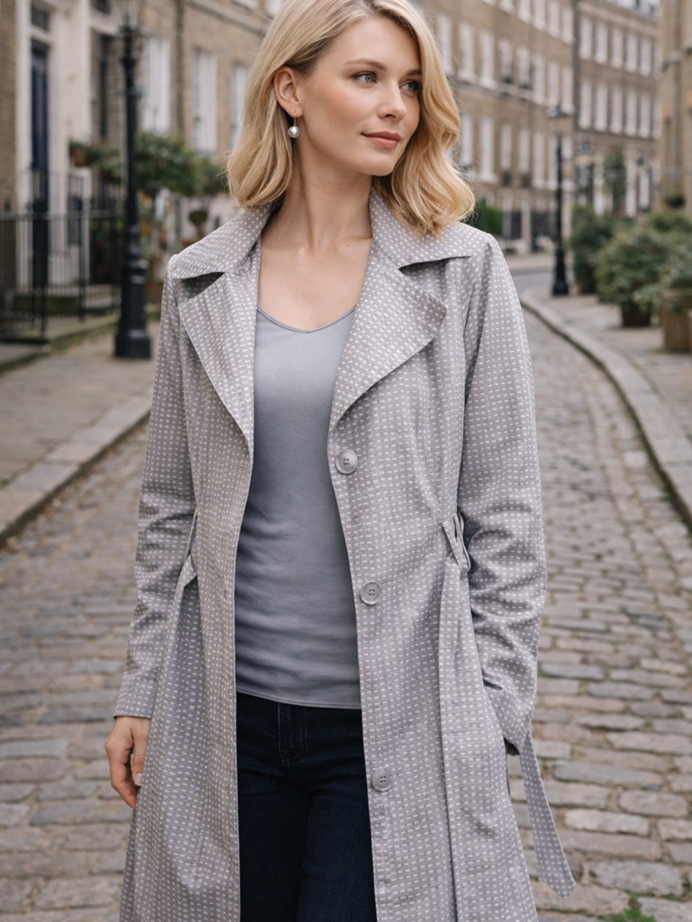 Relativity Light Gray Dotted Trench Coat
